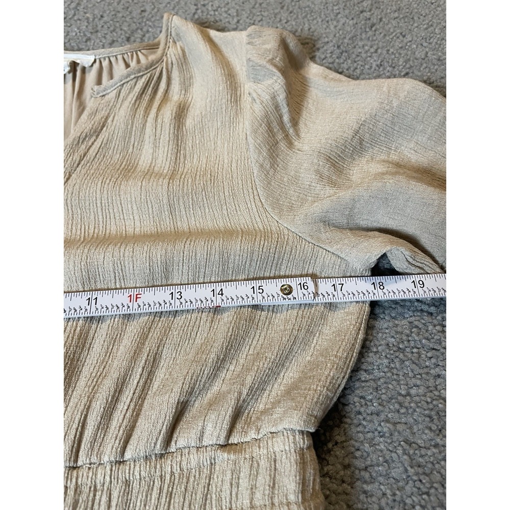 Anthropologie August Sky Tiered Dress Sz L Midi Beige Crinkly Boho Peasant - Picture 6 of 13